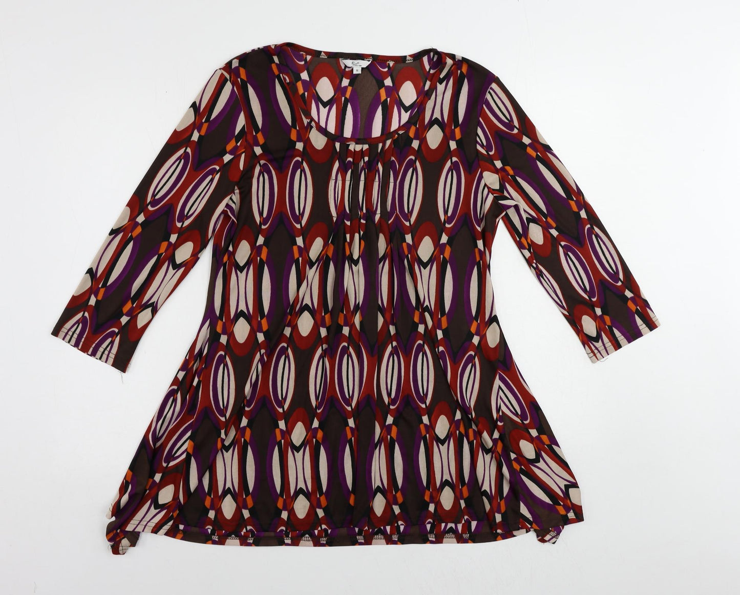 Klass Womens Multicoloured Geometric Polyester Tunic Blouse Size M Boat Neck
