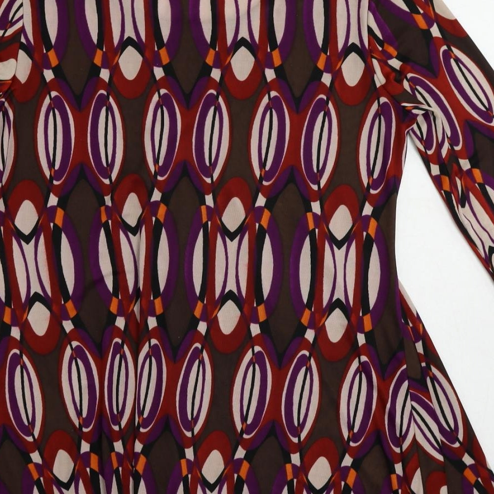 Klass Womens Multicoloured Geometric Polyester Tunic Blouse Size M Boat Neck