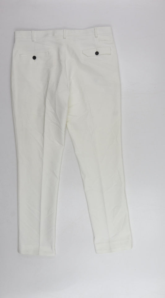 Label Lab Womens White Cotton Chino Trousers Size 34 in L29 in Regular Zip