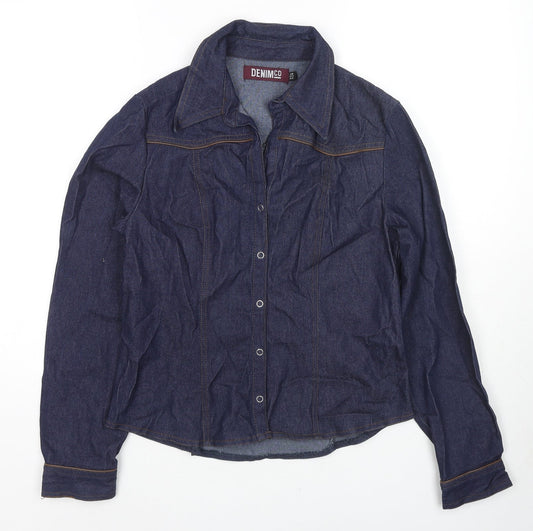 Additional front view of Denim & Co. women’s blue jacket, size UK 14, snap