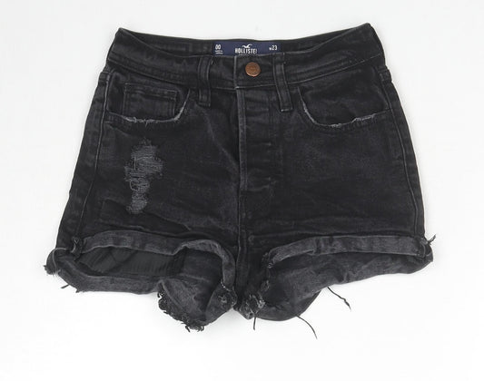 Hollister Womens Black Cotton Hot Pants Shorts Size 23 in L3 in Regular Zip