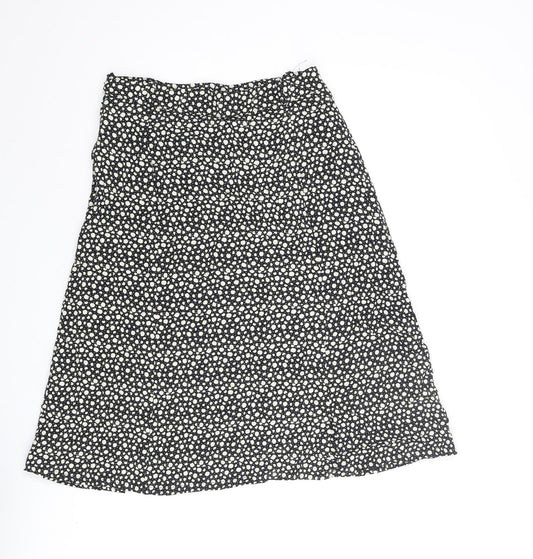 Bianca Womens Black Floral Viscose A-Line Skirt Size 8 Zip