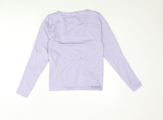PRETTYLITTLETHING Womens Purple Polyamide Basic Casual Size L Round Neck Pullover - Ribbed Detail Logo