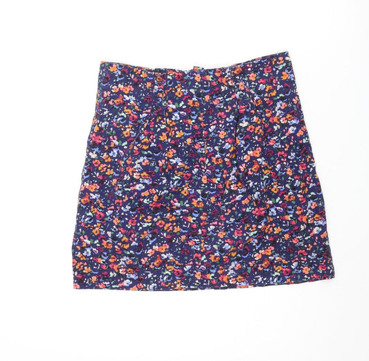 Topshop Womens Multicoloured Floral Cotton Mini Skirt Size 12 Zip - Pleated Pockets