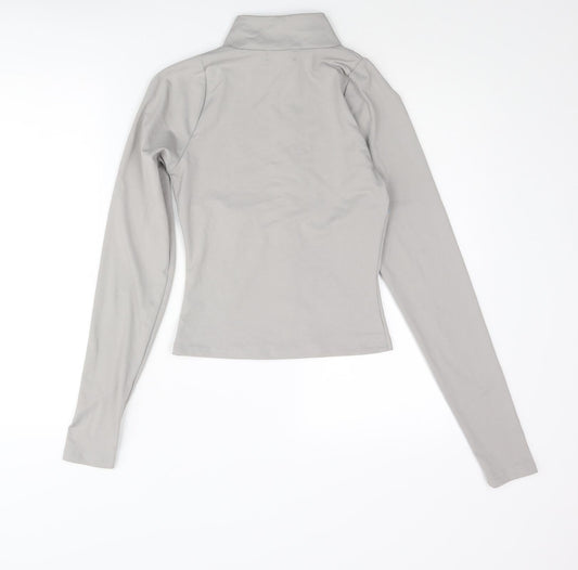 PRETTYLITTLETHING Womens Grey Jacket Size 10 Zip - Logo Stitch Detail