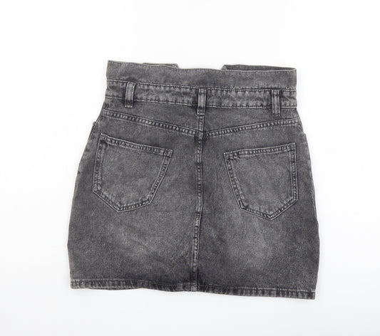 Denim & Co. Womens Grey Cotton A-Line Skirt Size 8 Button