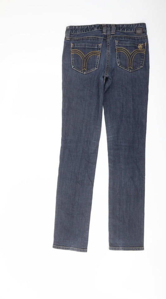 French Connection Womens Blue Cotton Straight Jeans Size 8 L30 in Slim Button - Vintage