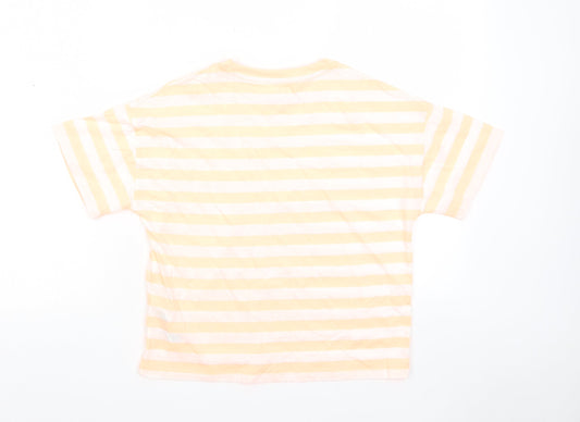 Marks and Spencer Boys Orange Striped Cotton Basic T-Shirt Size 11-12 Years Crew Neck Pullover