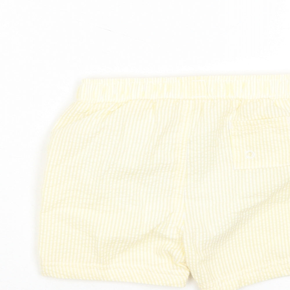 Marks and Spencer Boys Yellow Plaid Cotton Cropped Trousers Size 12-18 Months Drawstring - Swim shorts