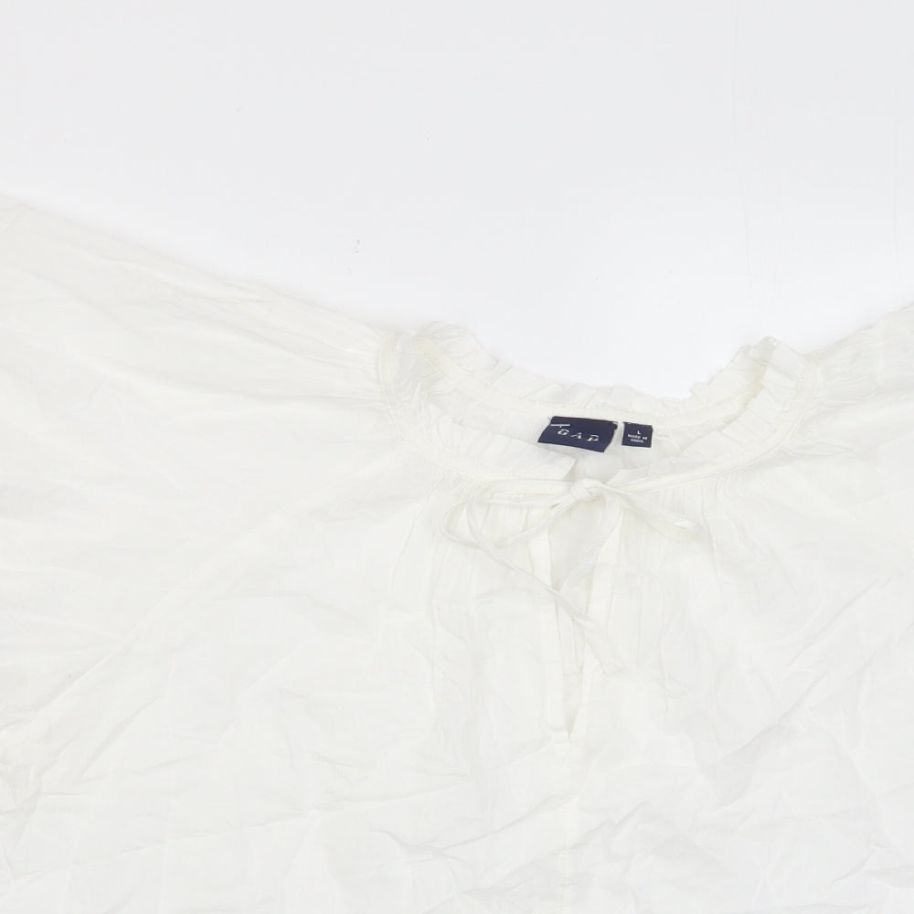 Gap Womens White Cotton Basic T-Shirt Size L Crew Neck - Keyhole neck