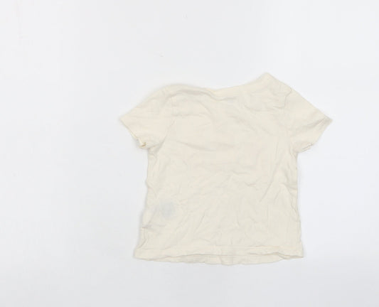 Gap Boys Beige Cotton Basic T-Shirt Size 2 Years Crew Neck Pullover - Logo