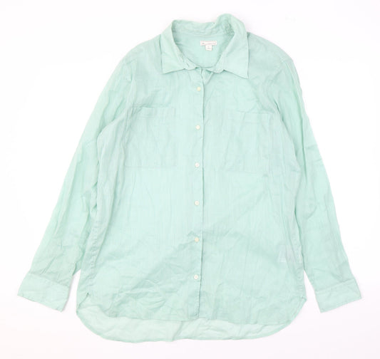 Gap Womens Green Ramie Basic Button-Up Size L Collared