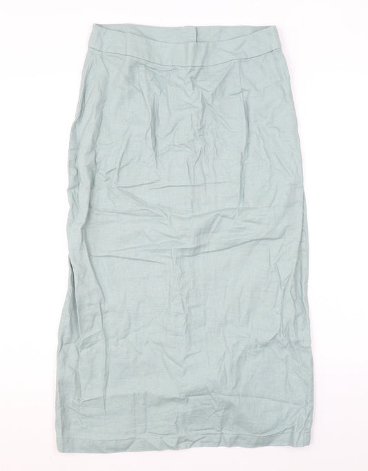 ASOS Womens Green Linen Straight & Pencil Skirt Size 10 Button