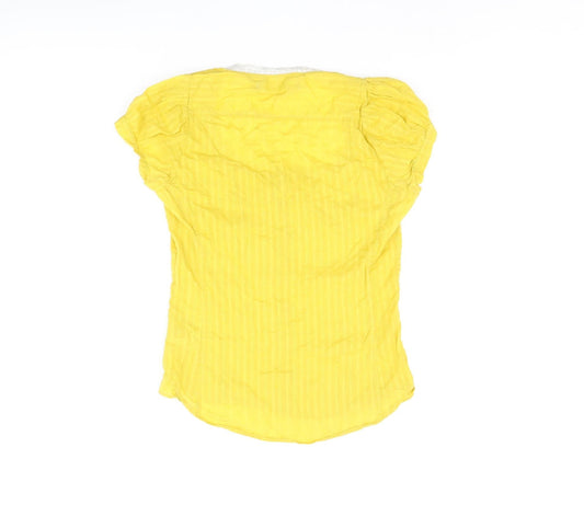 Tiger of Sweden Womens Yellow Geometric Cotton Basic Button-Up Size 10 Scoop Neck