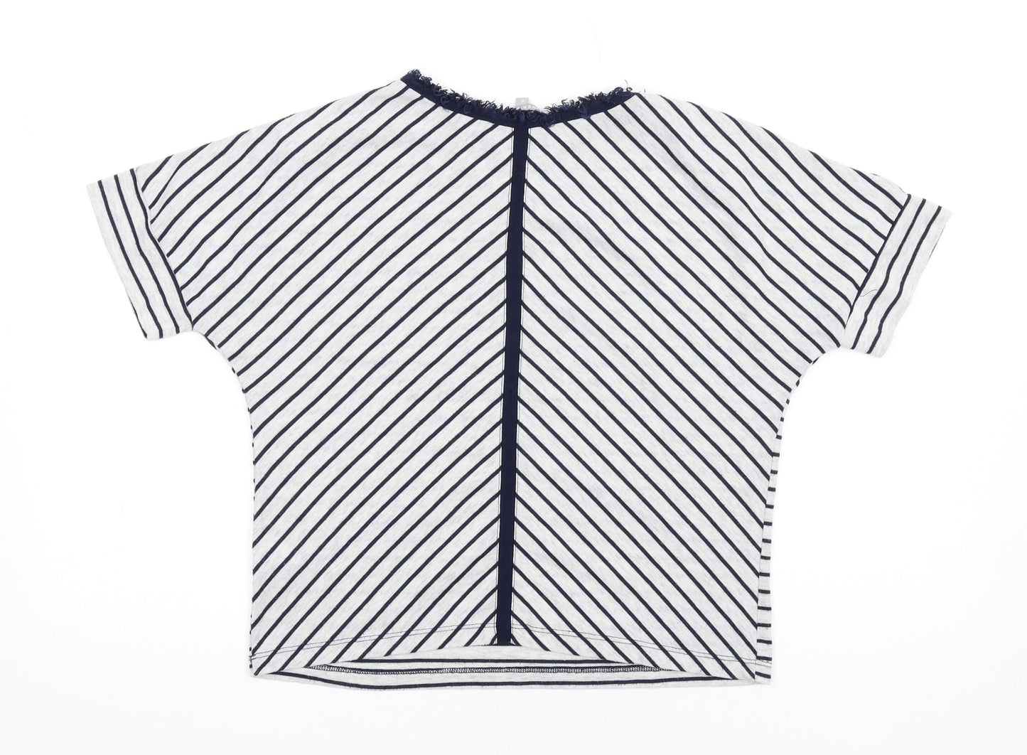 Oliver Bonas Womens Grey Striped Polyester Basic T-Shirt Size 8 Round Neck