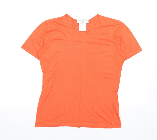 Jaegar Womens Orange Viscose Basic T-Shirt Size L Round Neck
