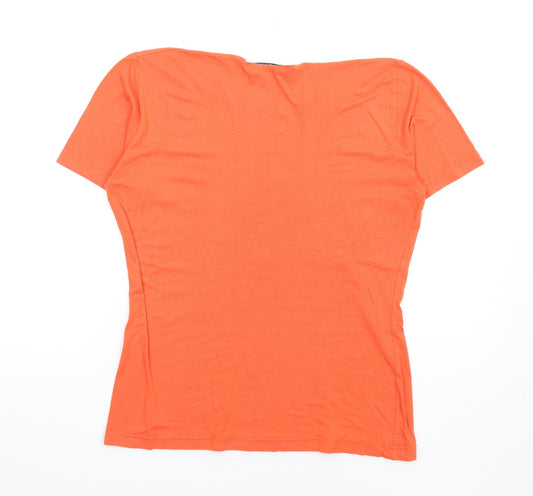 Jaegar Womens Orange Viscose Basic T-Shirt Size L Round Neck