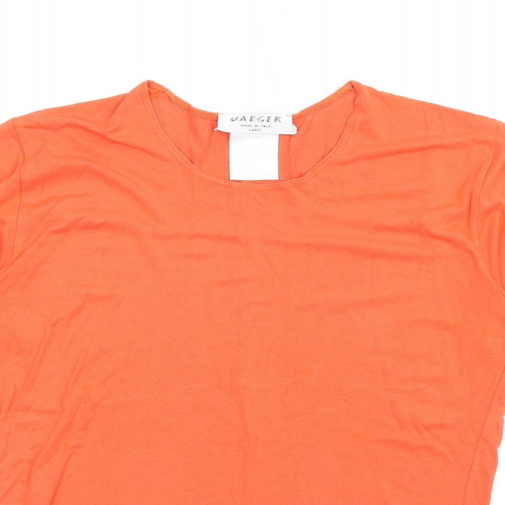 Jaegar Womens Orange Viscose Basic T-Shirt Size L Round Neck