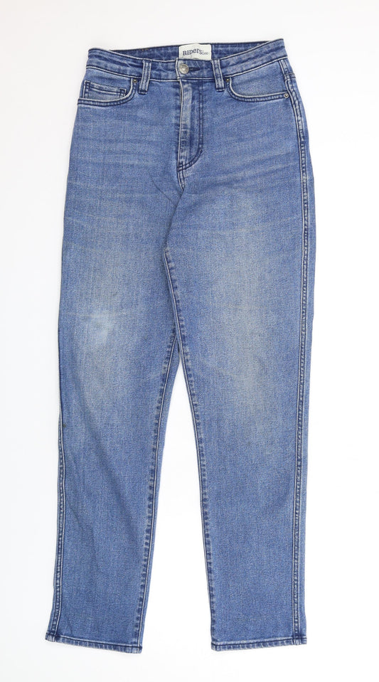 Additional front view of Lee Cooper women’s blue cotton mom jeans, size UK 30, in, 31-inch leg regular zip