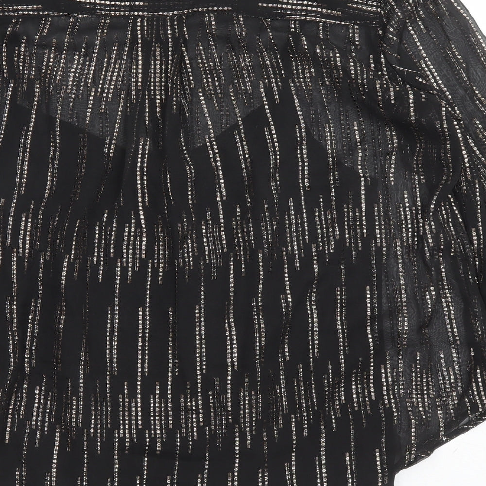 Marks and Spencer Womens Black Geometric Polyester Basic Button-Up Size 10 Round Neck