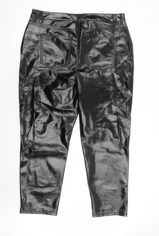 Marks and Spencer Womens Black Polyester Trousers Size 18 L27 in Regular Zip - Faux Leather