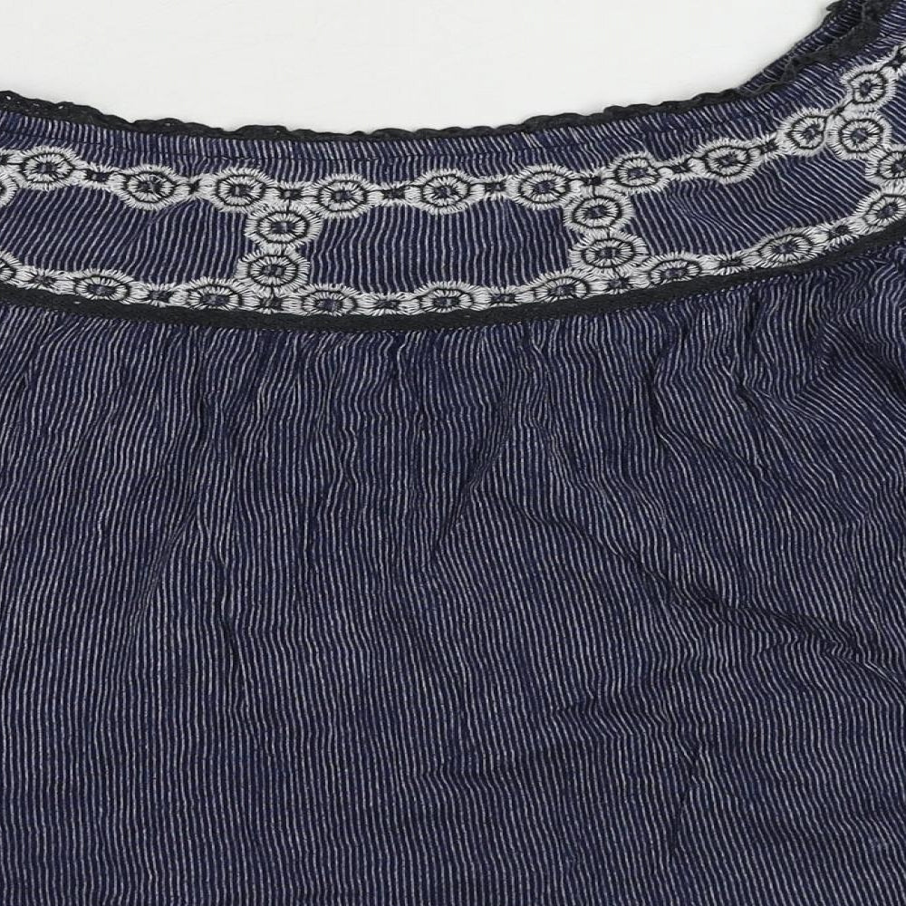 American Eagle Outfitters Womens Blue Striped Cotton Cropped Blouse Size XS Off the Shoulder - Embroidered