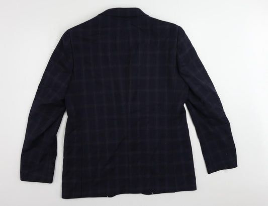 John Lewis Mens Blue Plaid Wool Jacket Suit Jacket Size 44 Regular