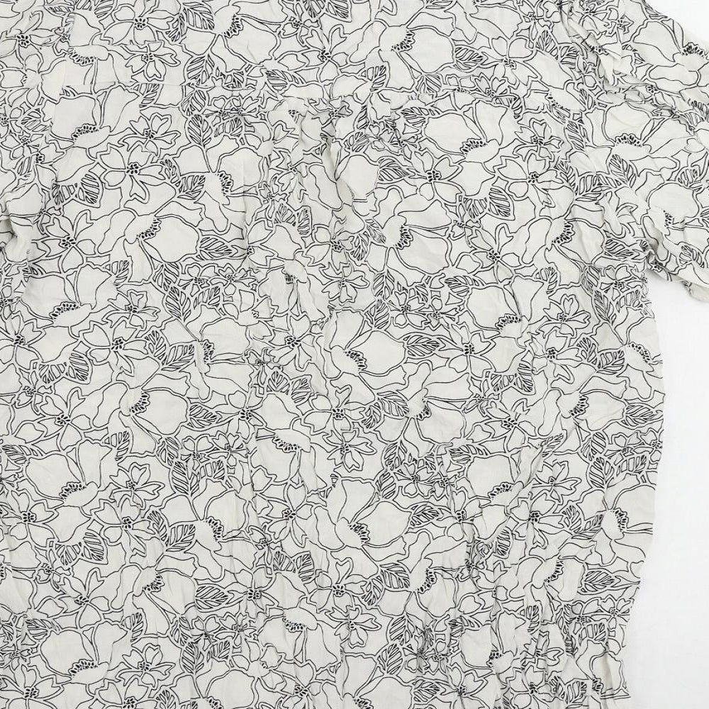 Marks and Spencer Womens White Floral Viscose Basic Blouse Size 12 V-Neck