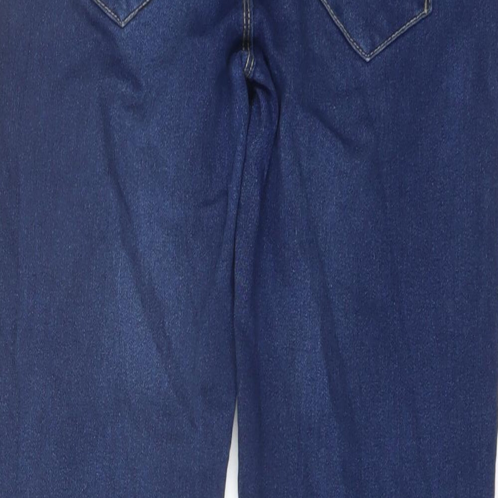 Brand and care label for Denim & Co. women’s blue cotton jegging jeans, size UK 12, 26-inch leg regular button