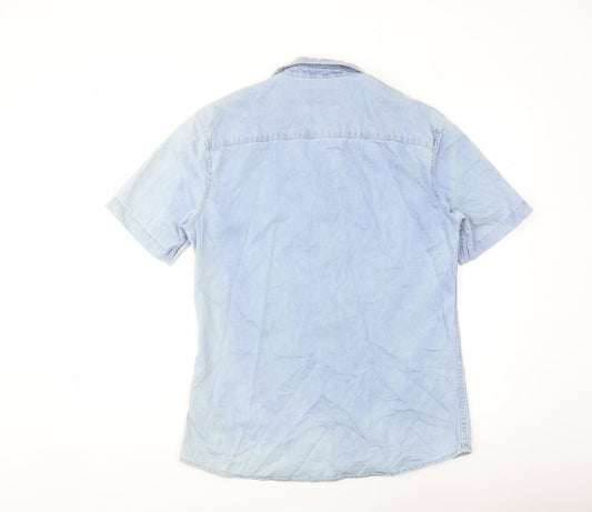 Topman Mens Blue Cotton Button-Up Size M Collared Button