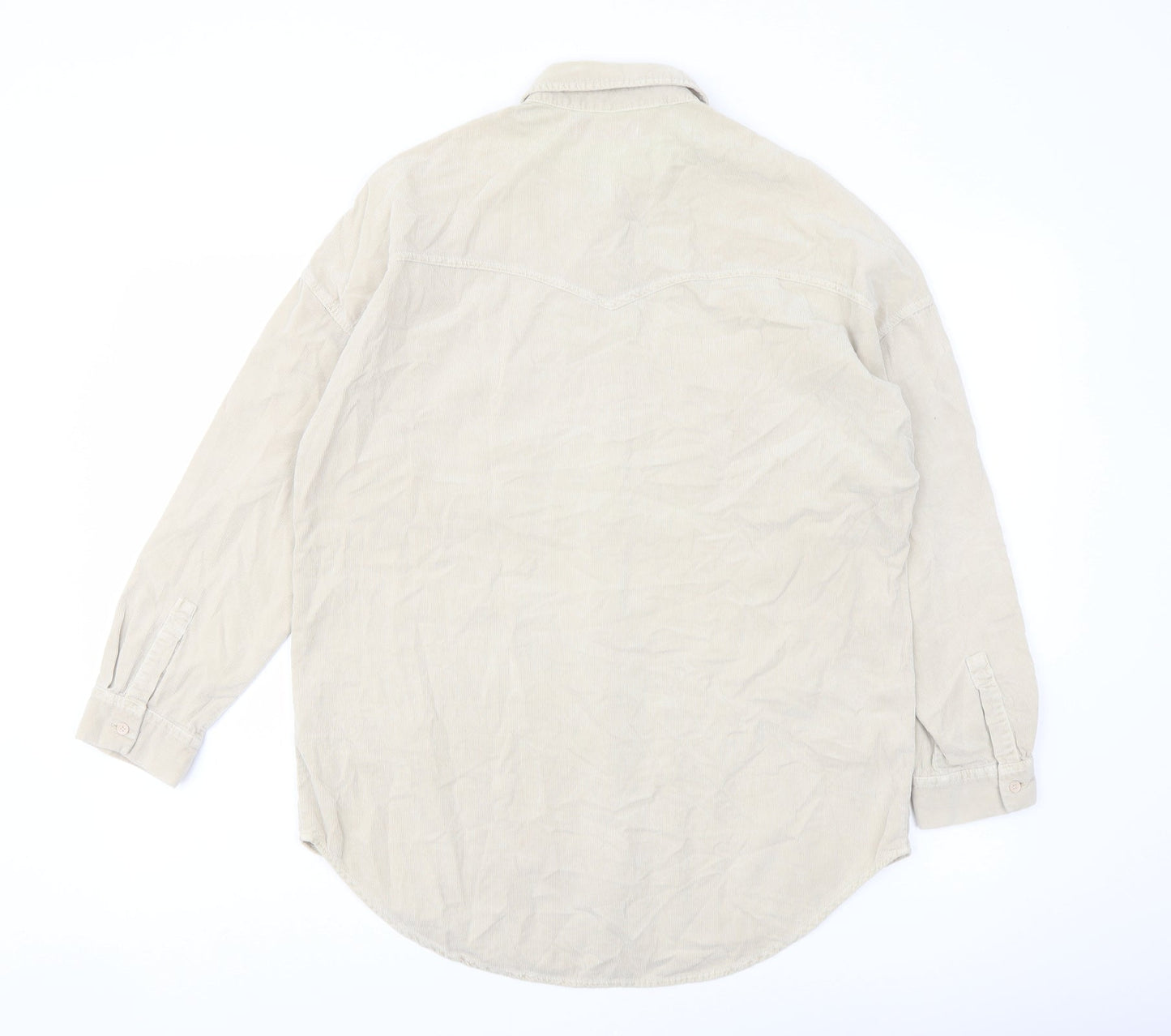 Pull&Bear Womens Beige Cotton Basic Button-Up Size S Collared