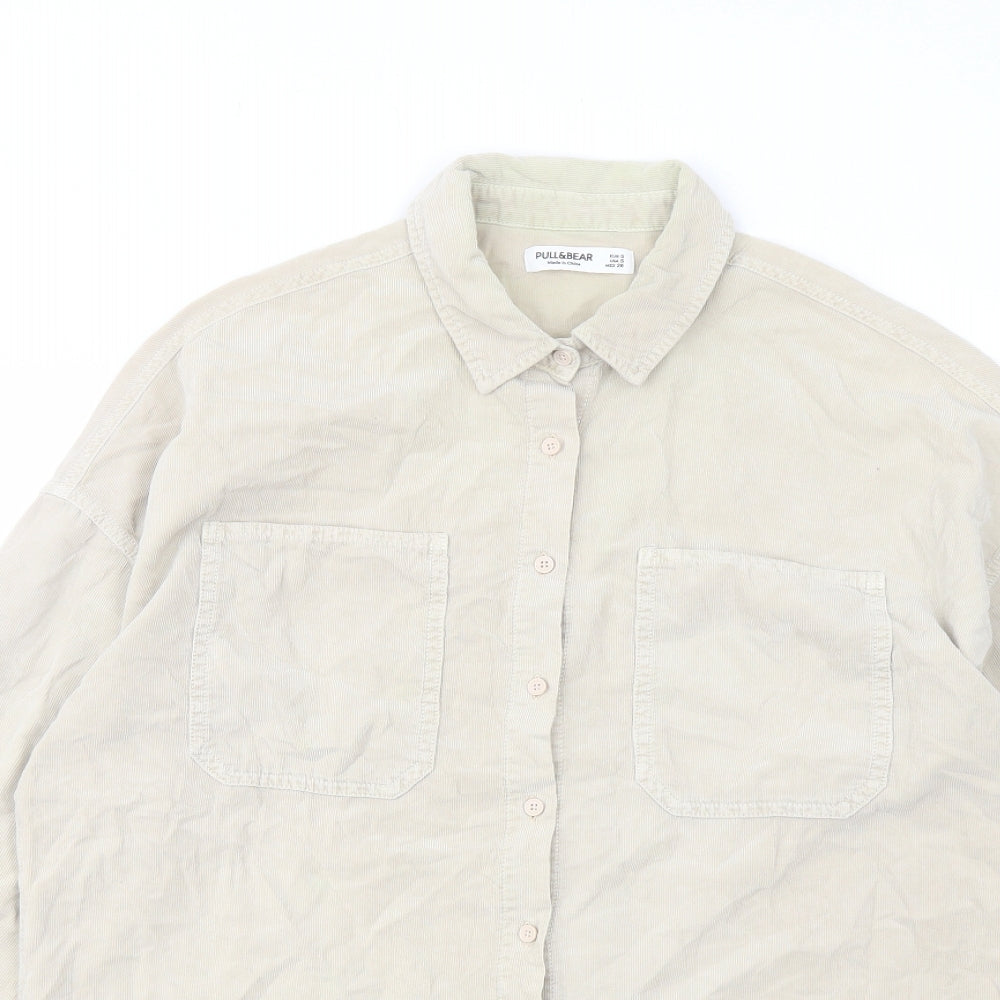 Pull&Bear Womens Beige Cotton Basic Button-Up Size S Collared