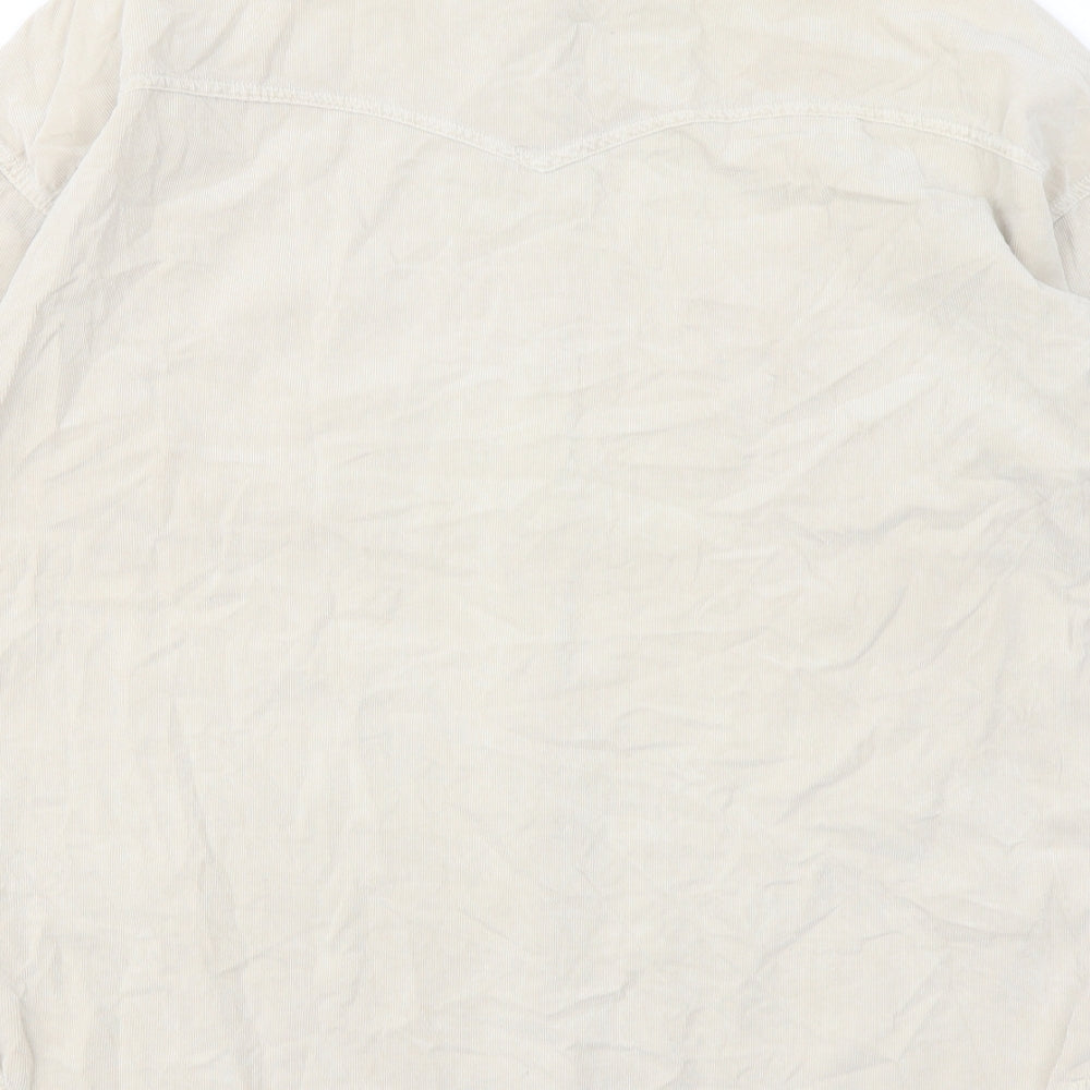 Pull&Bear Womens Beige Cotton Basic Button-Up Size S Collared