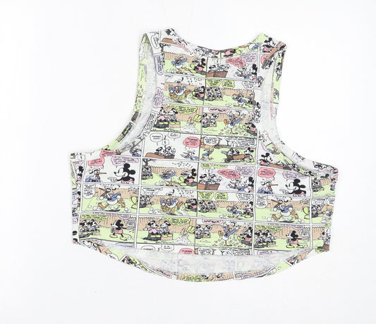 Disney Womens Multicoloured Geometric Cotton Cropped Tank Size XL Round Neck - Comic, Mickey