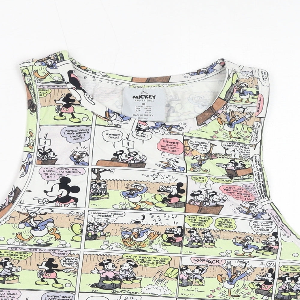 Disney Womens Multicoloured Geometric Cotton Cropped Tank Size XL Round Neck - Comic, Mickey