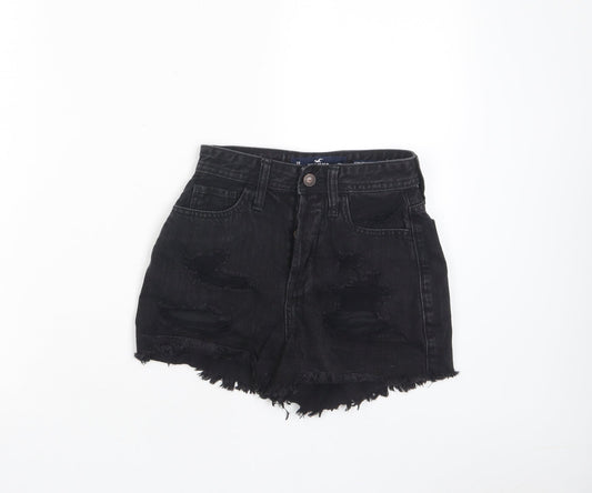 Hollister Womens Black Cotton Cut-Off Shorts Size 23 in L3 in Regular Zip - Distressed, Pockets