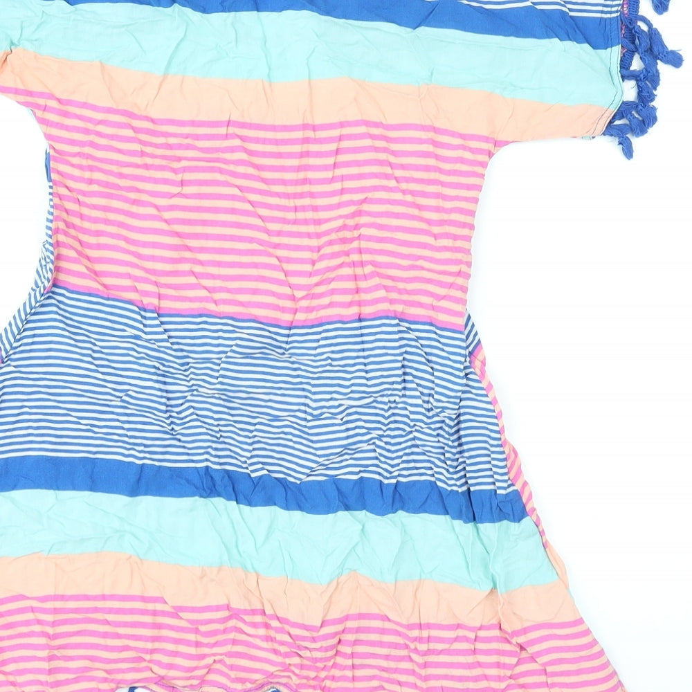 Miss Understood Womens Multicoloured Striped Viscose Basic Blouse Size 10 V-Neck - Tasseled