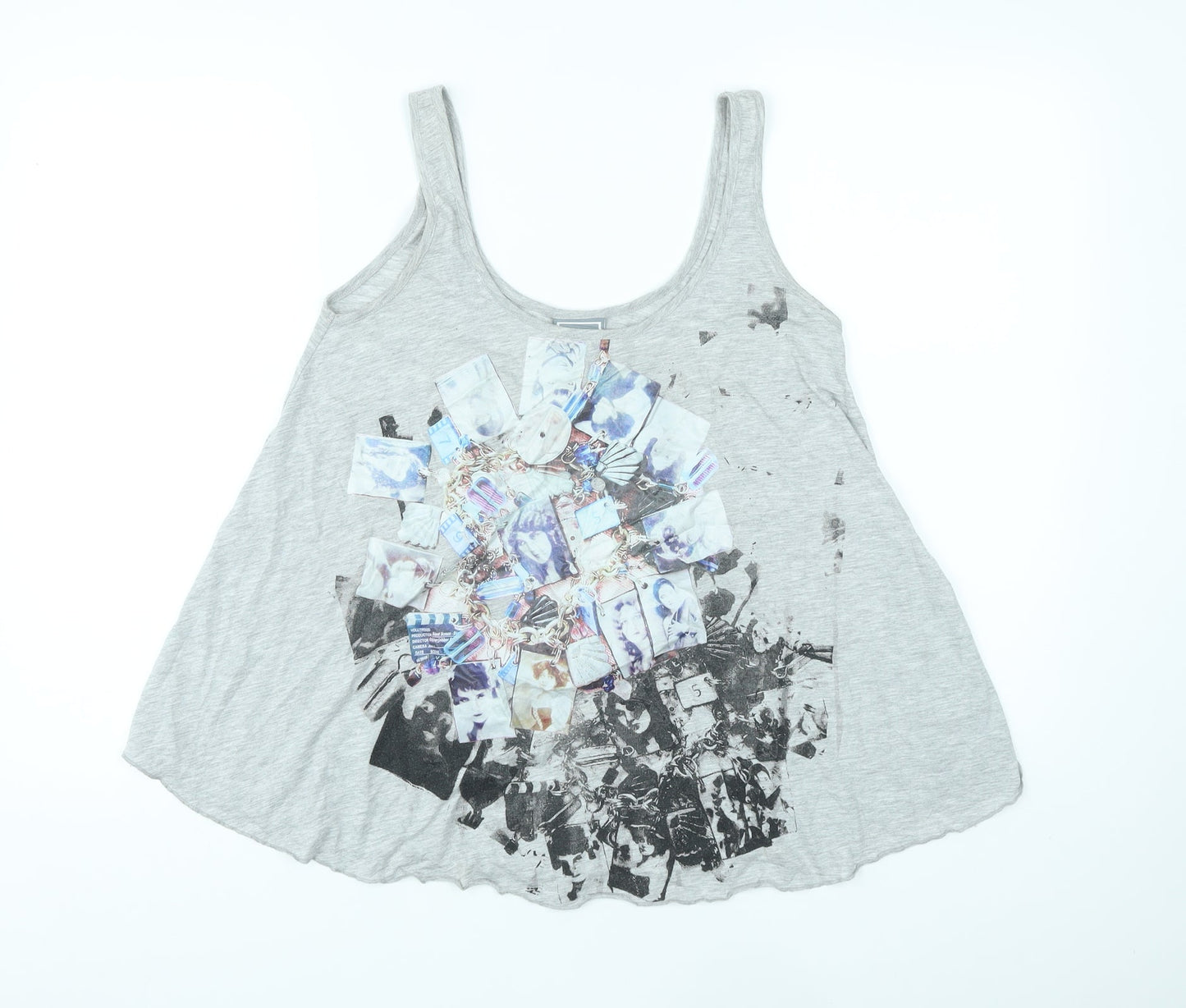 NMG Jeans Womens Grey Polyester Basic Tank Size S Scoop Neck - Photo Prints