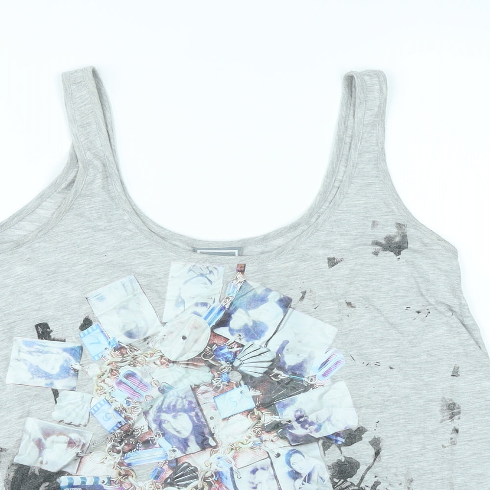 NMG Jeans Womens Grey Polyester Basic Tank Size S Scoop Neck - Photo Prints
