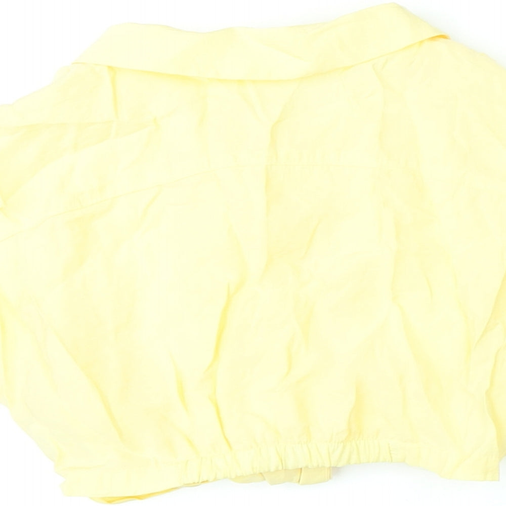 Brand and care label for Zara girls’ yellow modal cropped button-up, size 6-7, years collared button