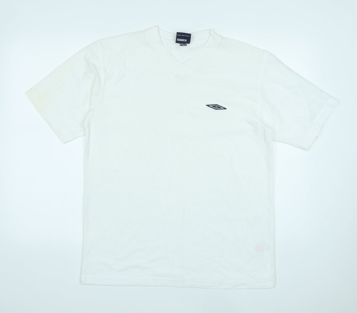 Umbro Mens White Polyester Basic T-Shirt Size L V-Neck Pullover - Logo