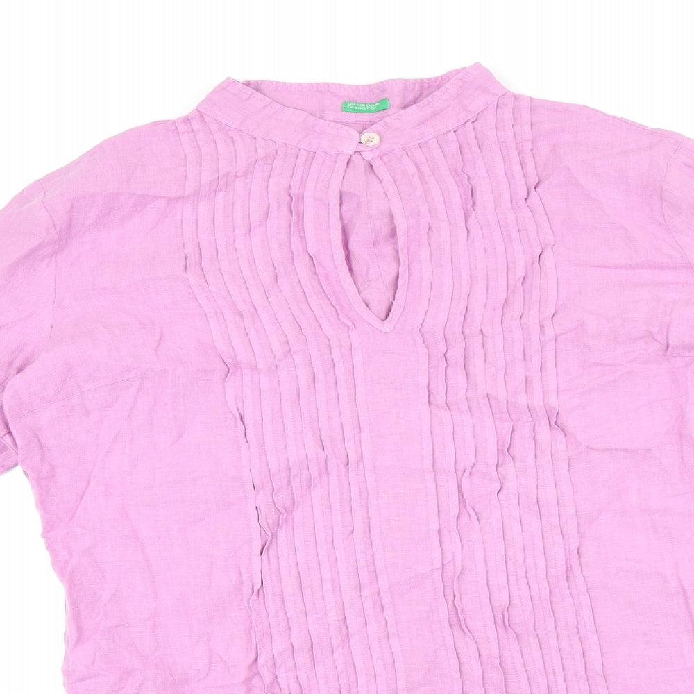United Colors of Benetton Womens Purple Polyester Tunic T-Shirt Size M Round Neck - Pleated