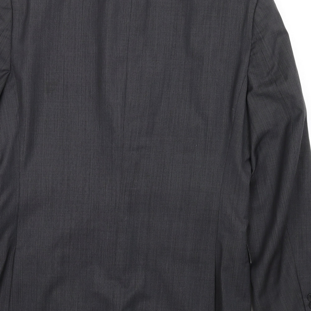 Brand and care label for French Connection men’s grey wool jacket blazer, size 44, regular