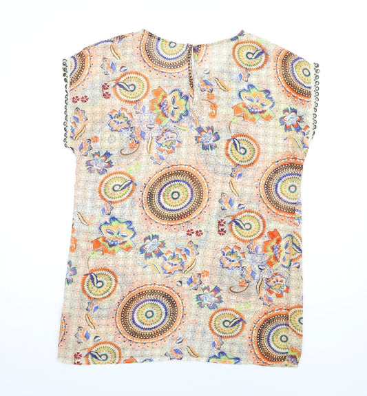 Millenium Womens Multicoloured Geometric Polyester A-Line Size S Round Neck Button