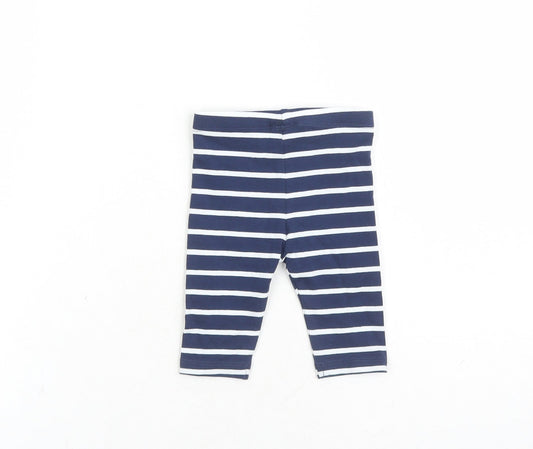 Marks and Spencer Girls Blue Striped Cotton Capri Leggings Size 0-3 Months - Stretch
