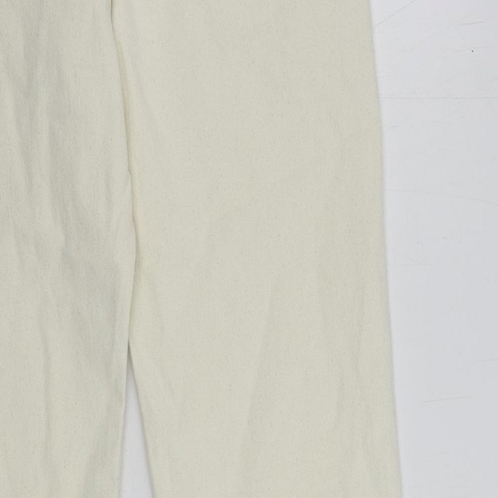 Marks and Spencer Womens Ivory Cotton Trousers Size 32 in L33 in Regular Button