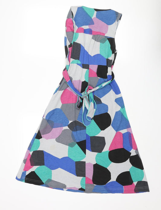 Numph Womens Multicoloured Geometric Modal A-Line Size S V-Neck Pullover - Belted