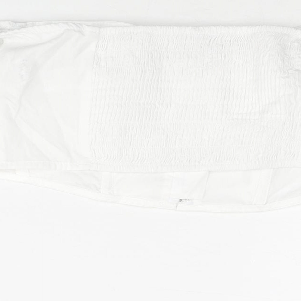 Stradivarius Womens White Cotton Cropped Blouse Size S Off the Shoulder - Corset