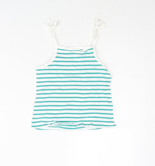 Marks and Spencer Girls Blue Striped Cotton Basic Tank Size 3-4 Years Square Neck Pullover - Embroidered Heart