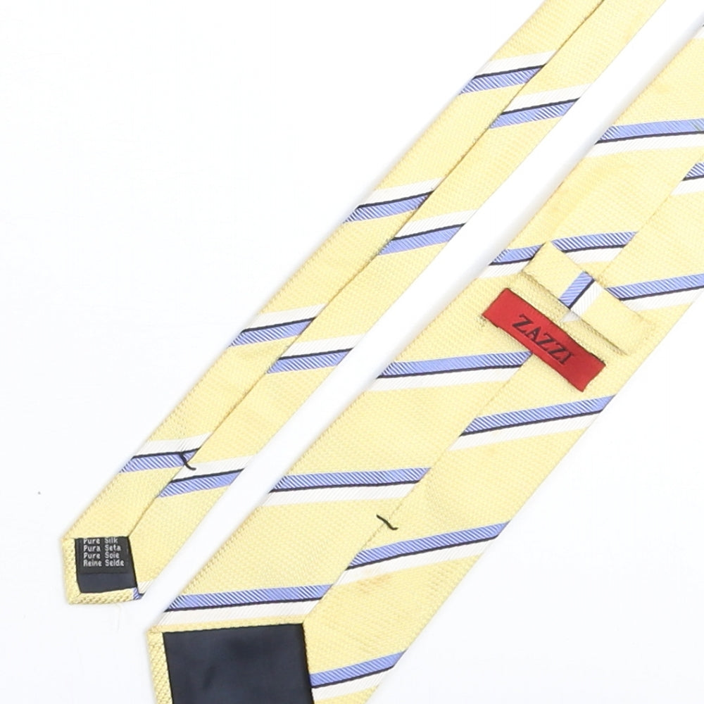 Zazzi Mens Yellow Striped Silk Pointed Tie One Size
